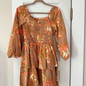 Floral Long Sleeve Dress in Brown and Pink